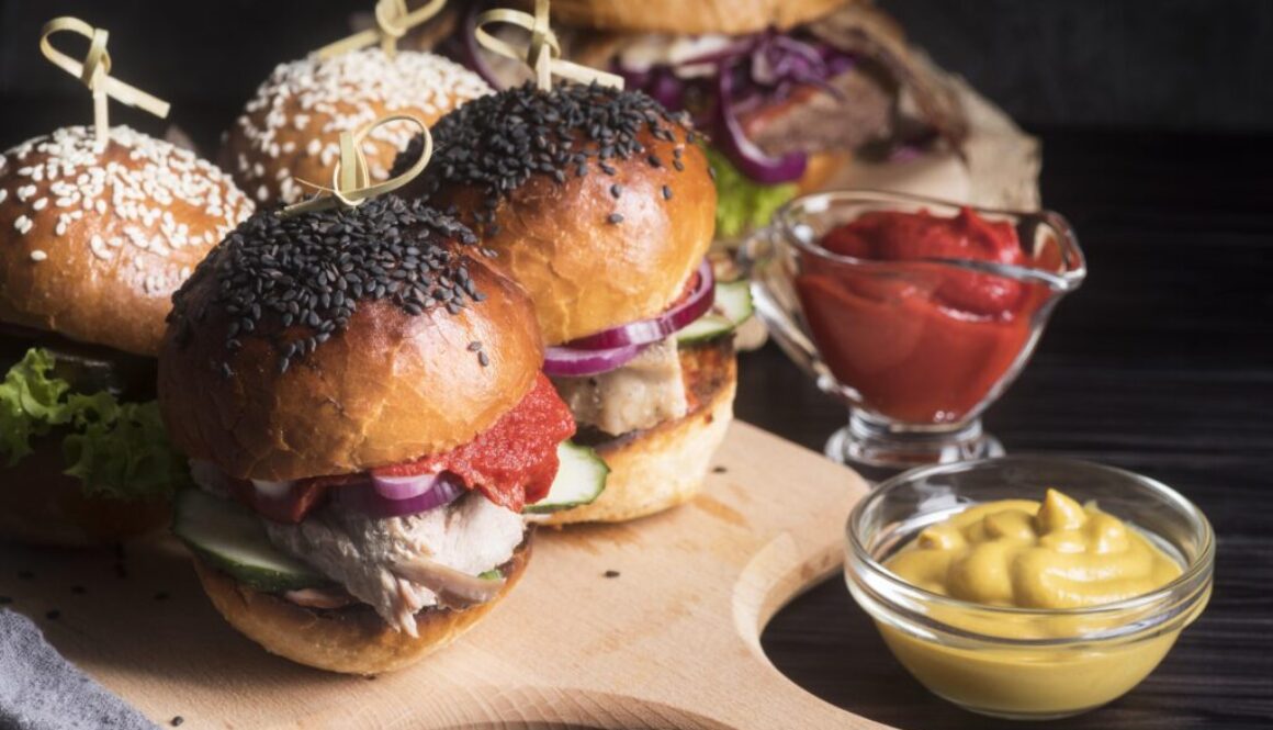 delicious-looking-hamburgers-wooden-board