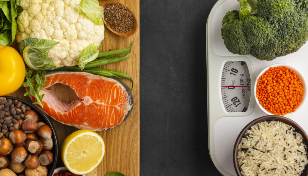 flat-lay-groceries-cutboard kalorický deficit